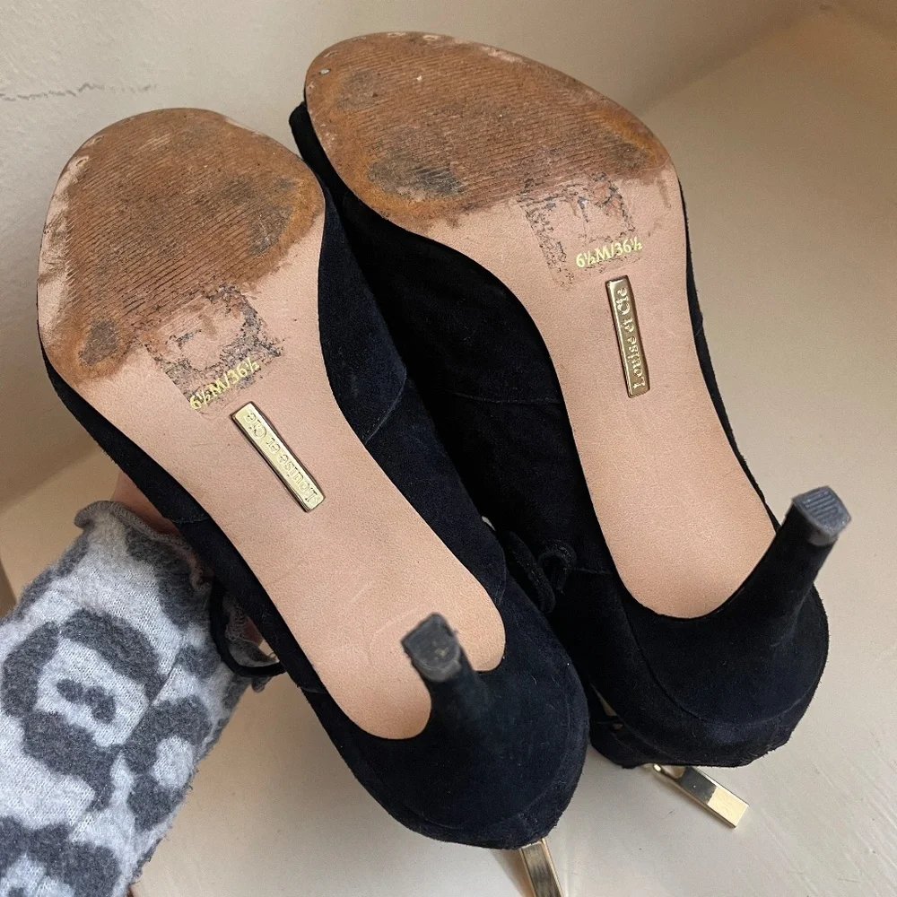 Louise et Cie Lace-Up Zip Back Stiletto Suede Sandals Black